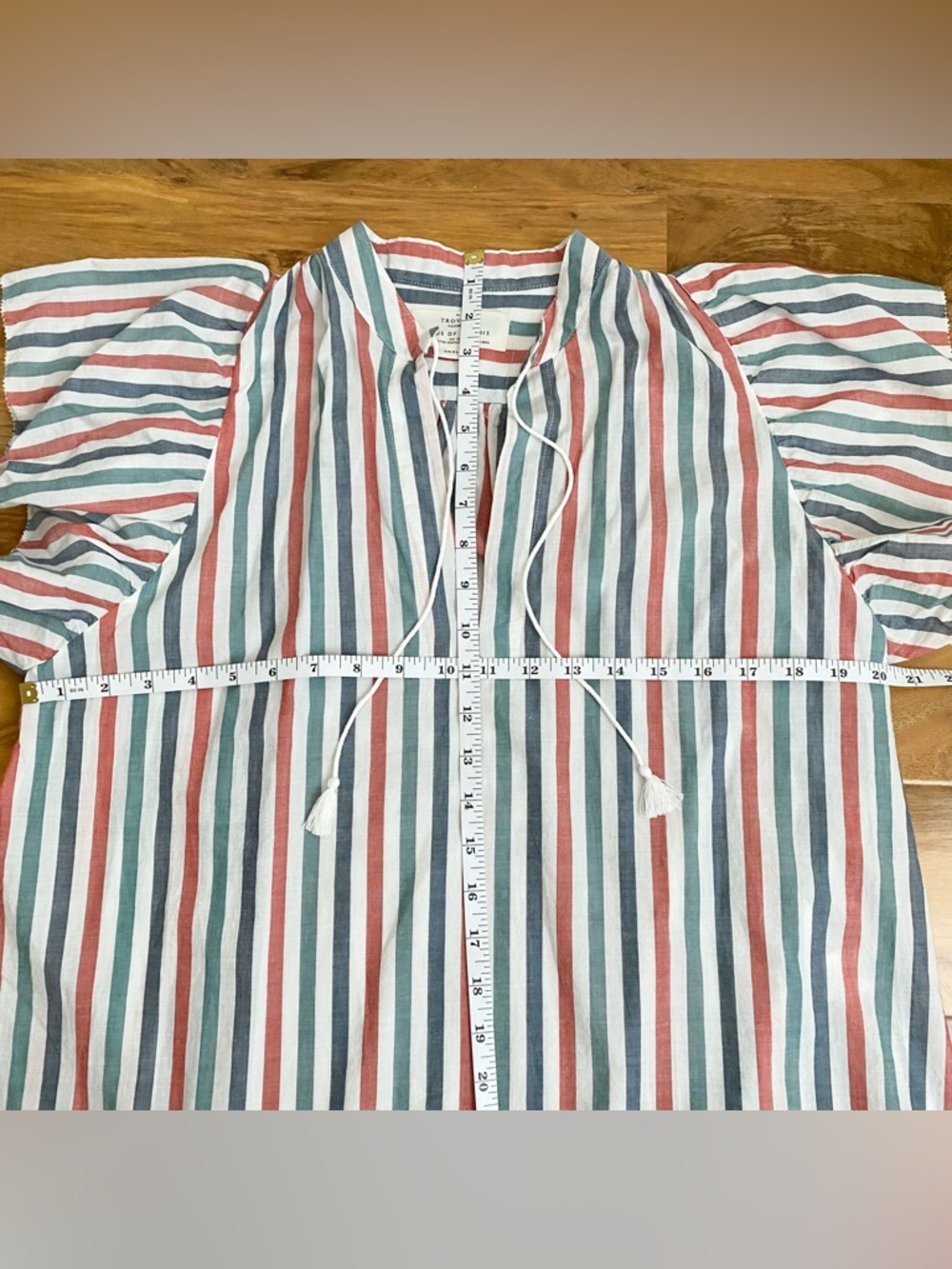 Trovata Striped Blouse Shirt Top Blue Red Short Flutter Sleeves Cottage Boho S - Picture 11 of 11